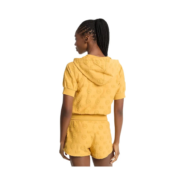Michael Kors Logo Jacquard Terry Short-Sleeve Jacket Honeywheat