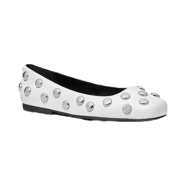 Michael Kors Matilda Studded Leather Ballet Flat Optic White