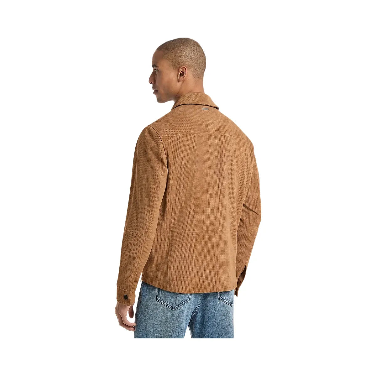 Michael Kors Perforated Suede Shirt Jacket Dark Camel