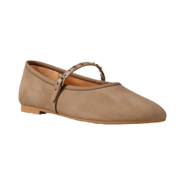 Michael Kors Phoebe Embellished Leather Ballet Flat Camel