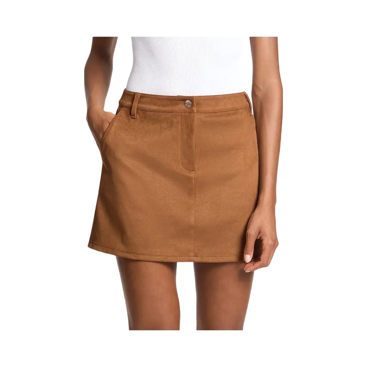 Michael Kors Polyester Microsuede Mini Skirt Luggage