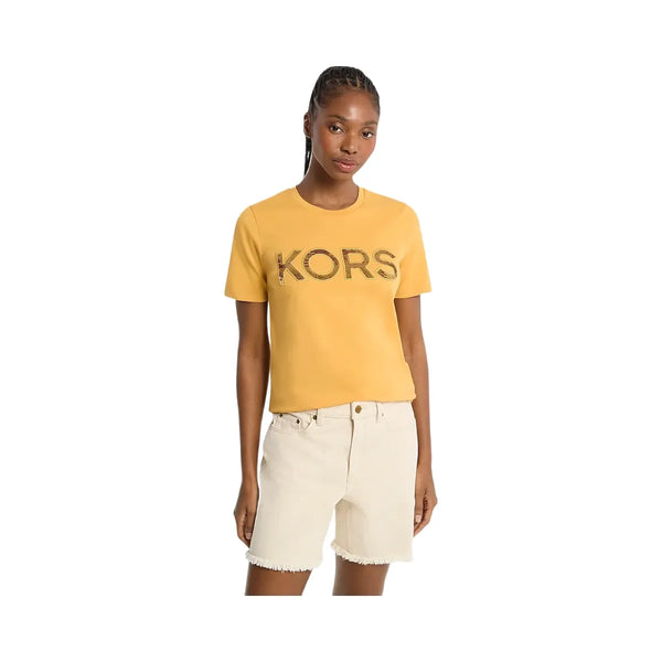 Michael Kors Sequined Logo Cotton T-Shirt Honeywheat