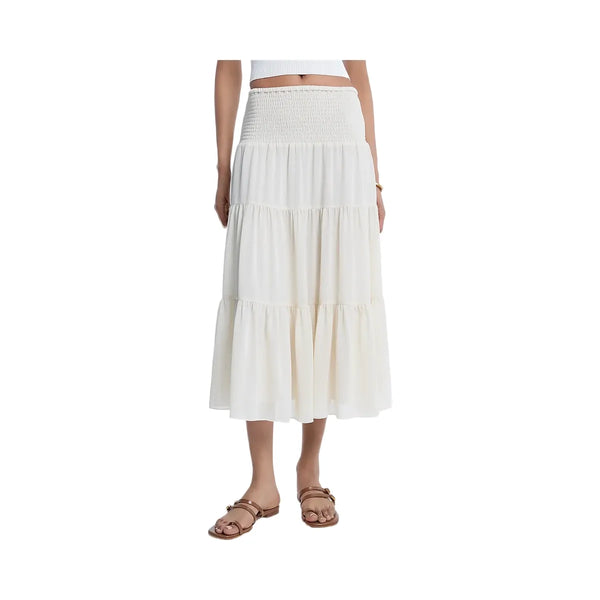 Michael Kors Smocked Georgette Tiered Skirt Bone
