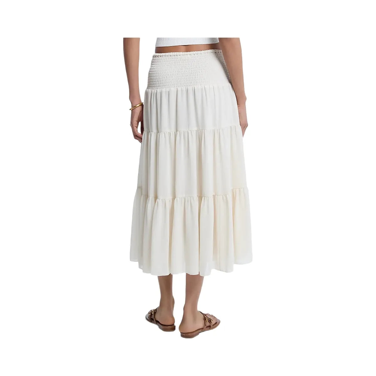 Michael Kors Smocked Georgette Tiered Skirt Bone