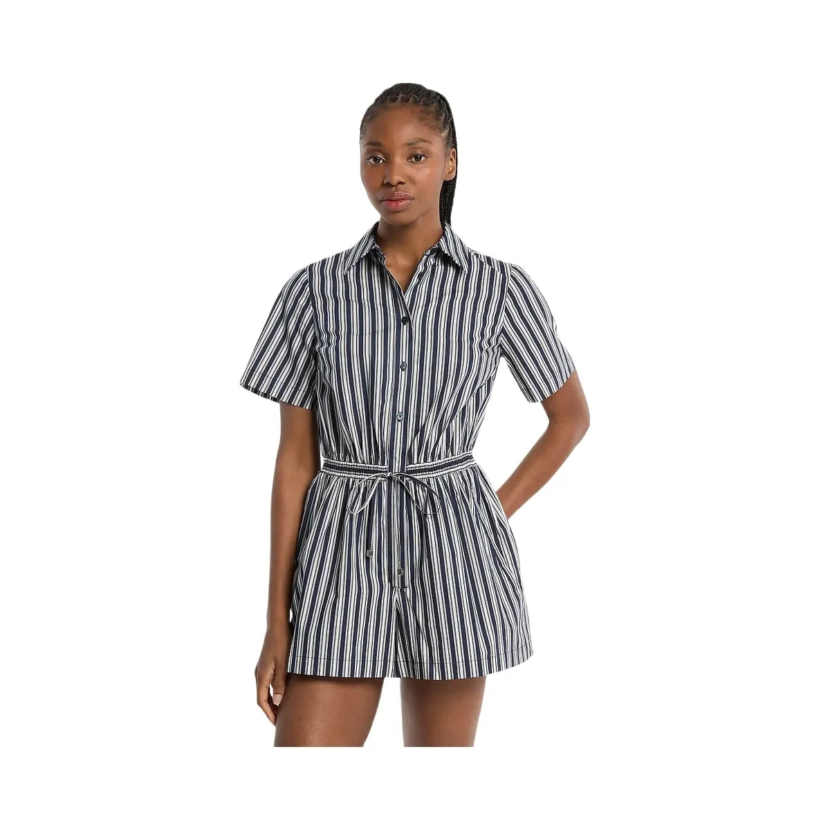 Michael Kors Striped Cotton Poplin Romper Midnightblue