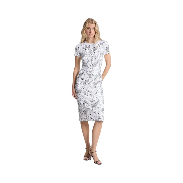 Michael Kors Studded Paisley Scuba Midi Dress White