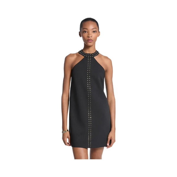 Michael Kors Studded Stretch Crepe Halter Mini Dress Black