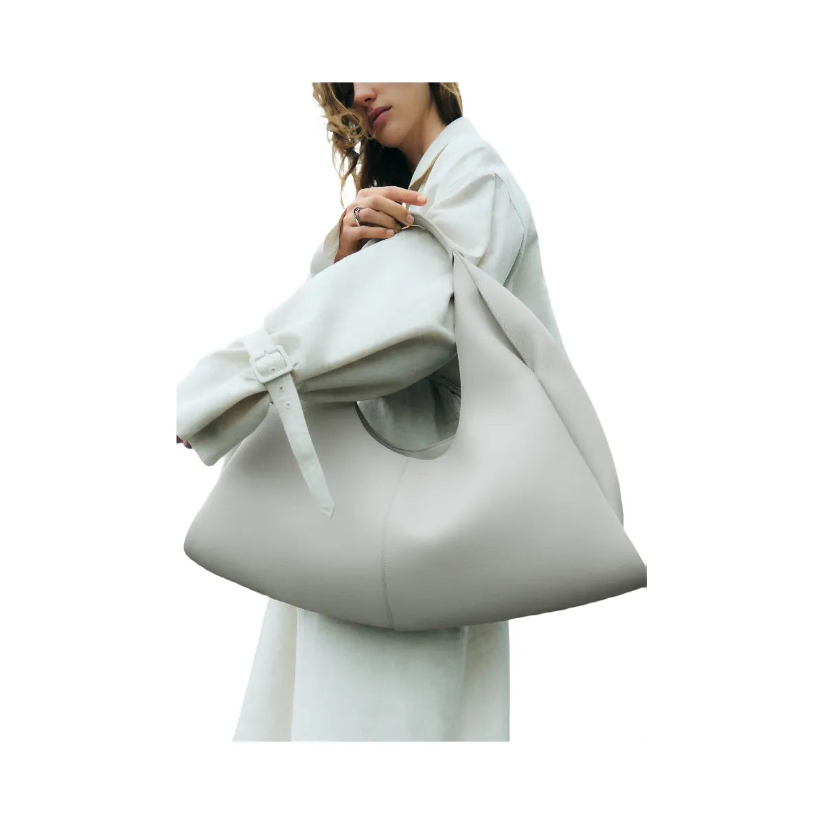 Polène Shuldo Textured Leather Bag Mist