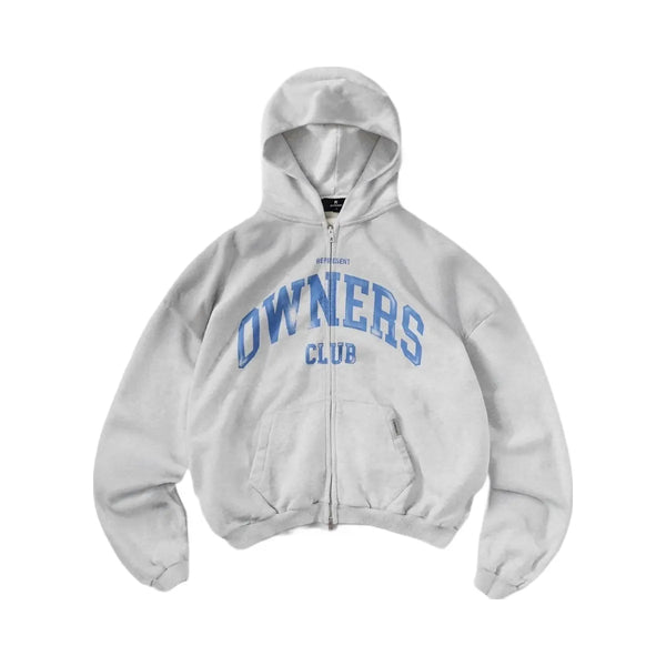 Represent Fw25 Represent Owners Club Zip Through Hoodie Sprayed Ice Grey Marl