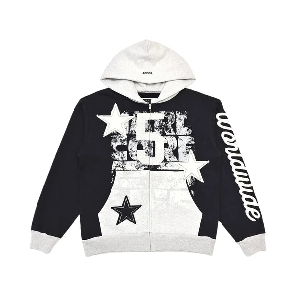 SP5DER Triple 5 Stitch Zip Up Hoodie Black
