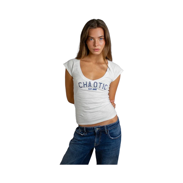 Subdued Chaotic T-Shirt 'White Vichy Blue/White'