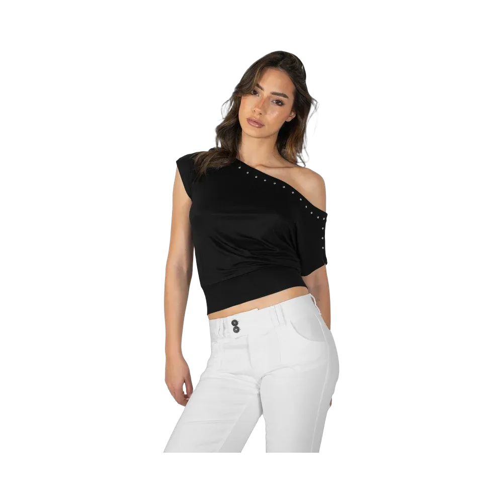 Subdued Crop Boat Neck T-Shirt 'Black'