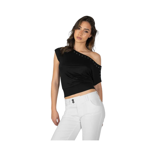 Subdued Crop Boat Neck T-Shirt 'Black'