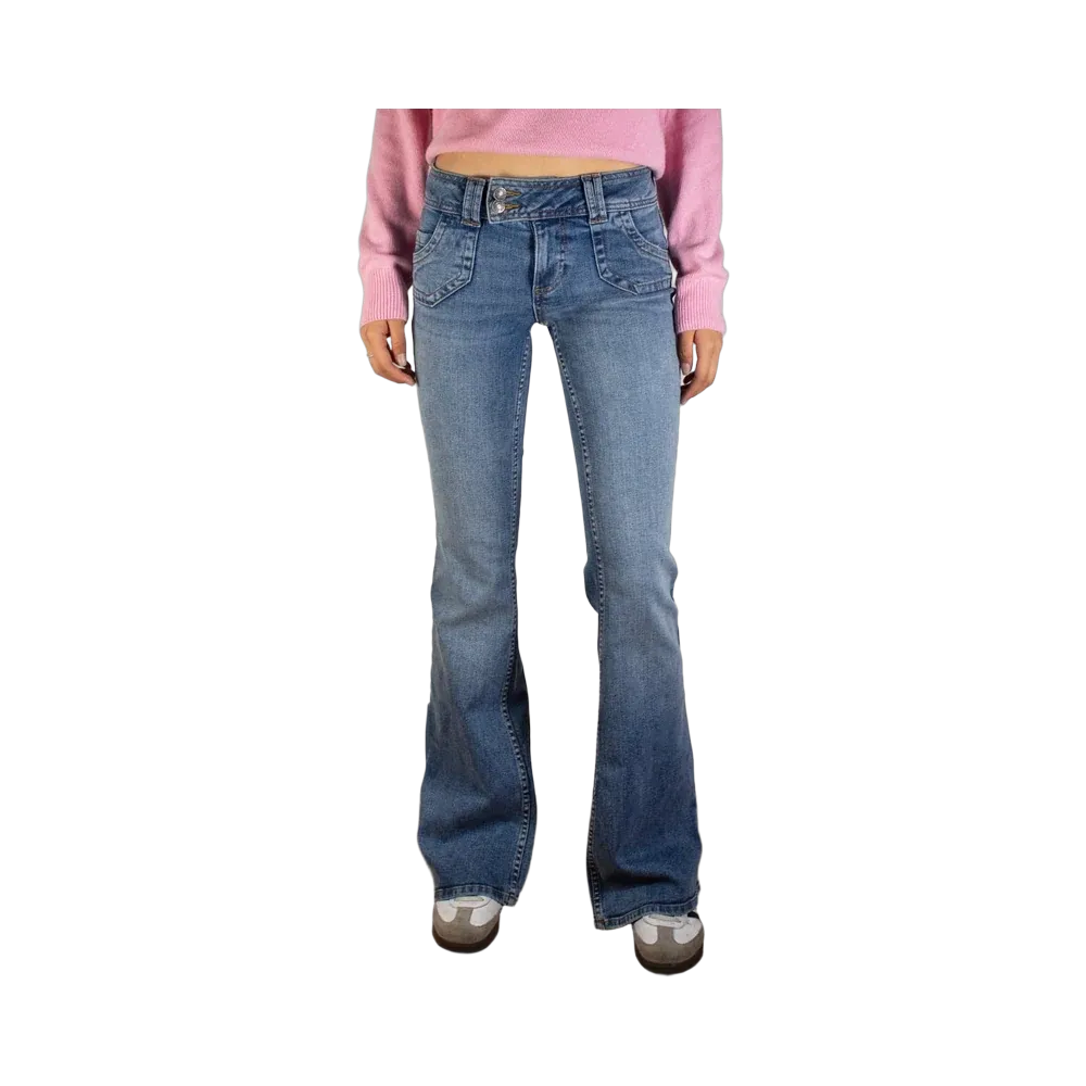Subdued Double-Button Flared Jeans 'Light Jeans'