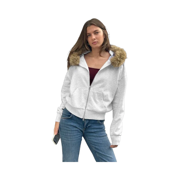 Subdued Faux Fur Zip-Up Hoodie 'Pearl Grey Melange'