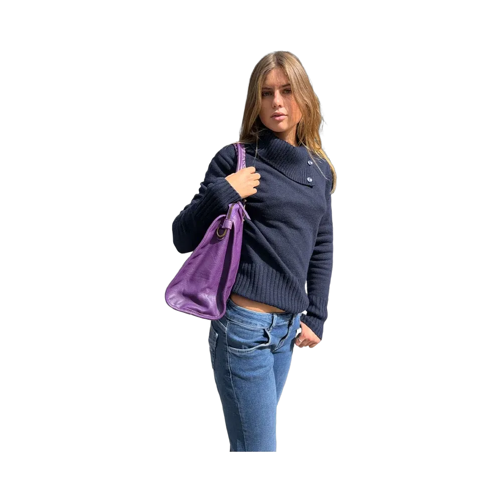 Subdued High Neck Sweater With Buttons 'Blue'
