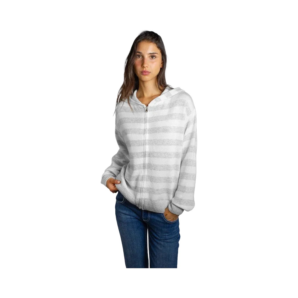 Subdued Hooded Cardigan 'Grey Cream'