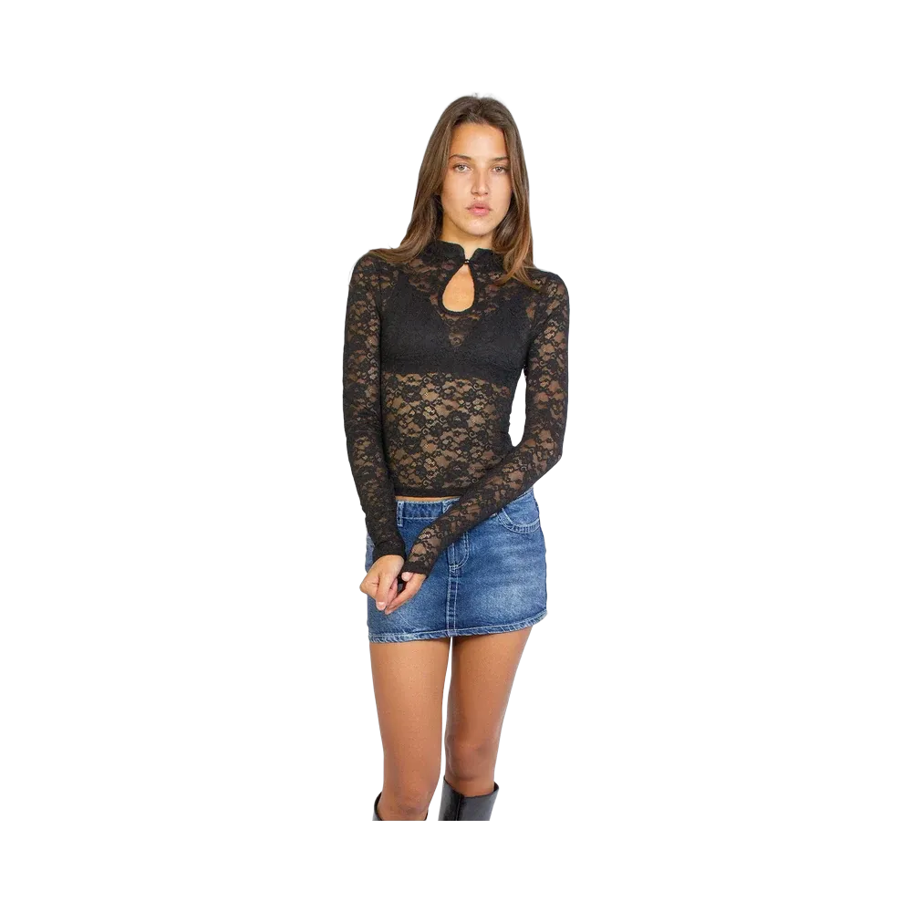 Subdued Lace Keyhole Top 'Black'