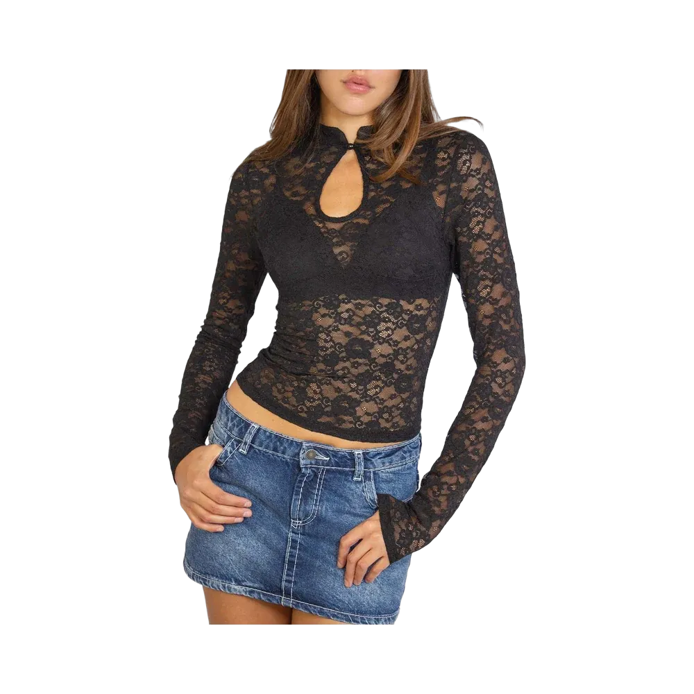Subdued Lace Keyhole Top 'Black'
