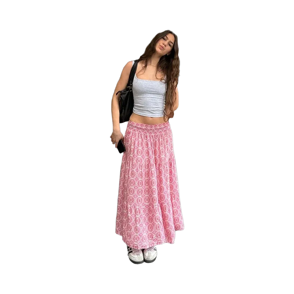 Subdued Long Ruffle Skirt 'Paisley'