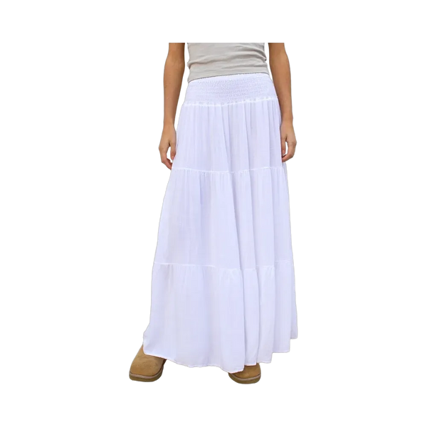Subdued Long Ruffle Skirt 'White'