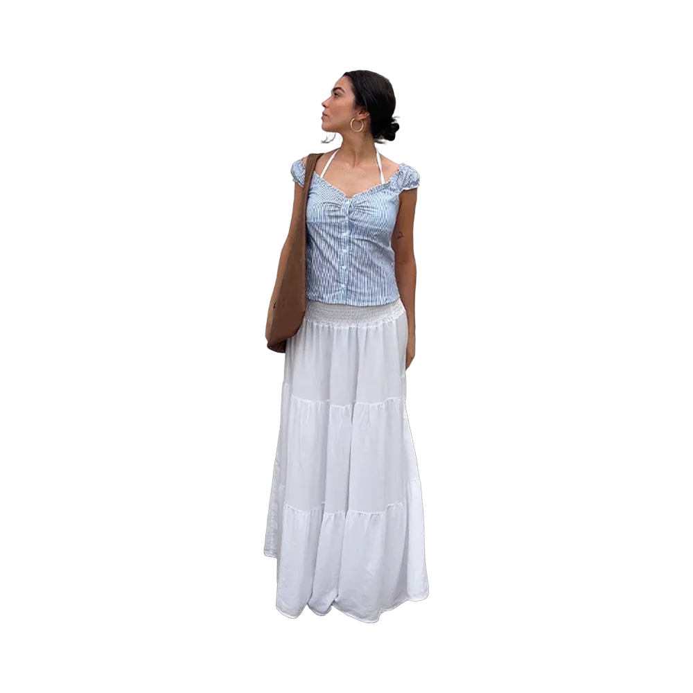 Subdued Long Ruffle Skirt 'White'