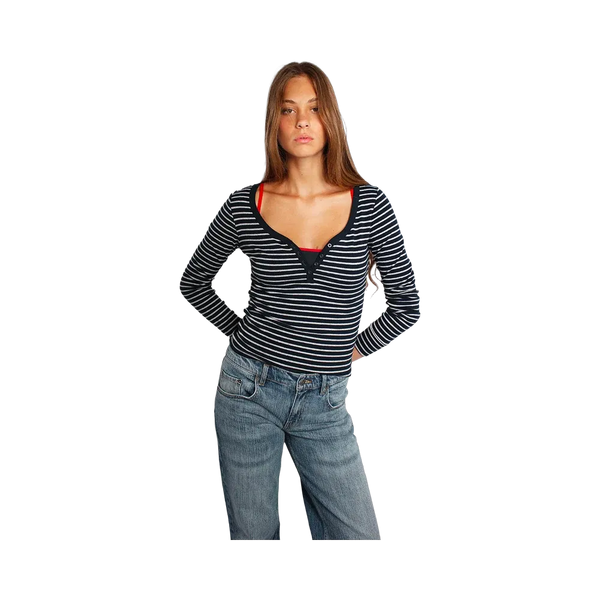 Subdued Long-Sleeve Chester T-Shirt 'Blue And Grey'