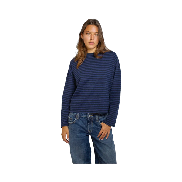 Subdued Long-Sleeved Striped T-Shirt 'Stripe Dark Blue Blue'