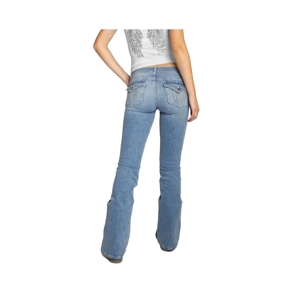 Subdued Low-Waist Flared Jeans With Wings 'Light Blue White'