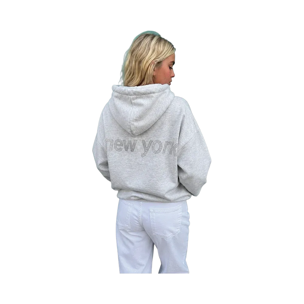 Subdued New York Rhinestone Hoodie 'Pearl Grey Melange'