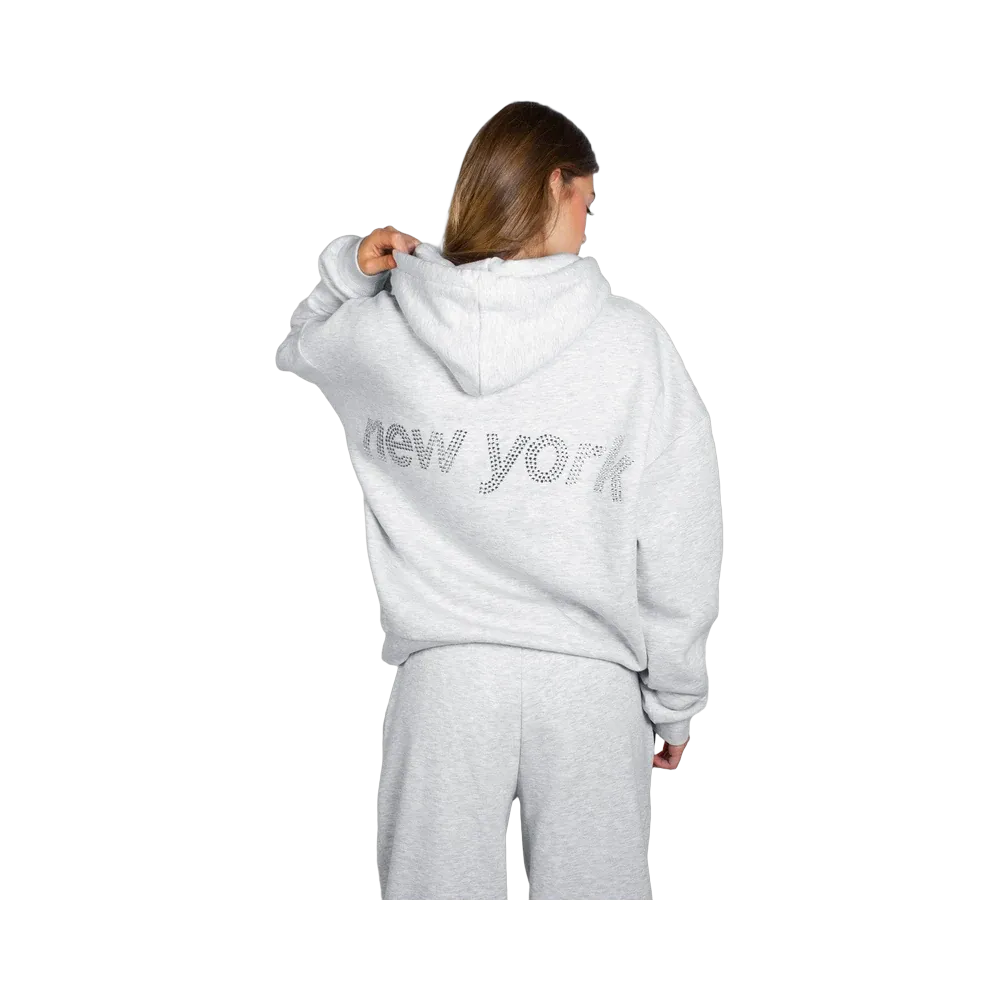 Subdued New York Rhinestone Hoodie 'Pearl Grey Melange'