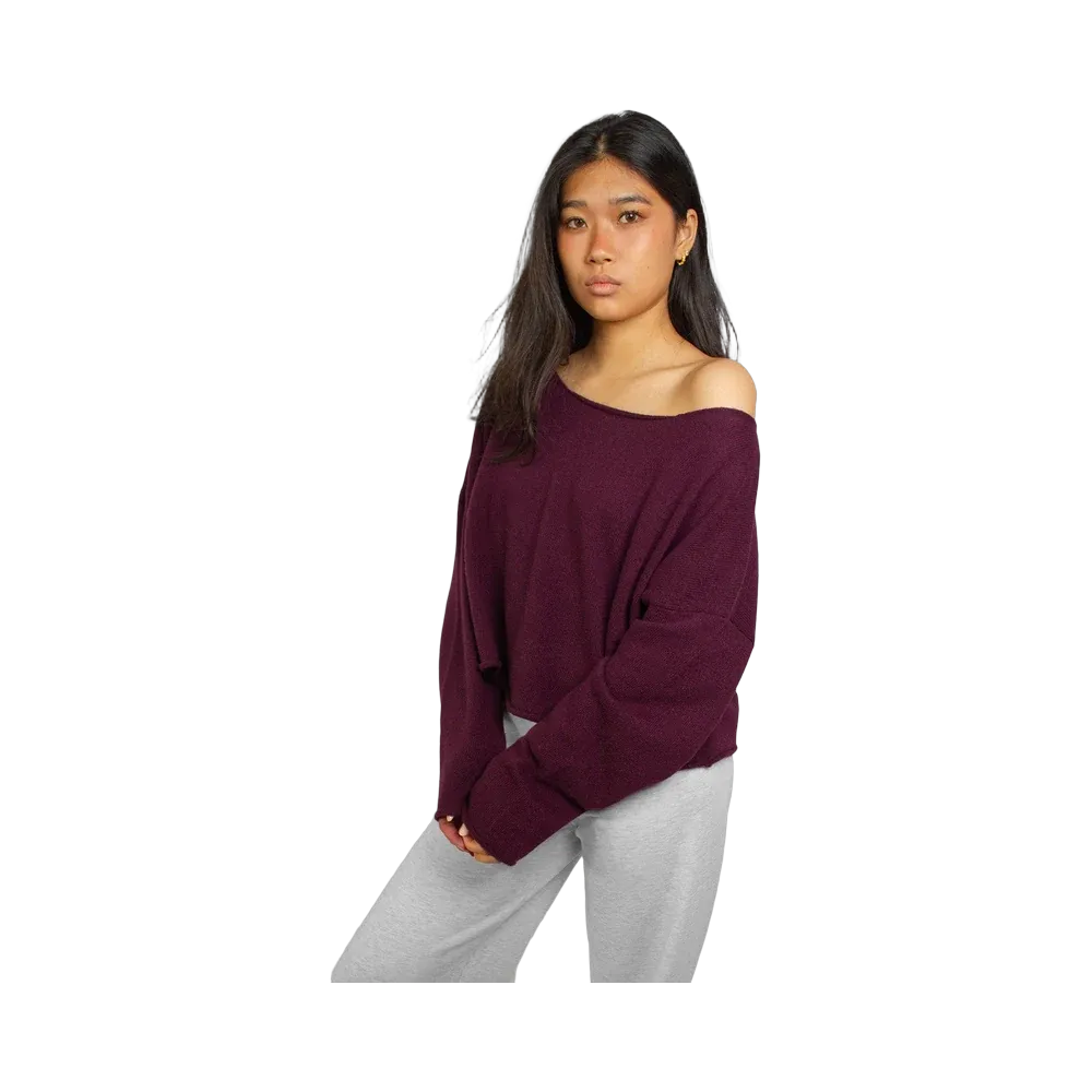 Subdued Off-Shoulder Knit Sweater 'Dark Stone Red'