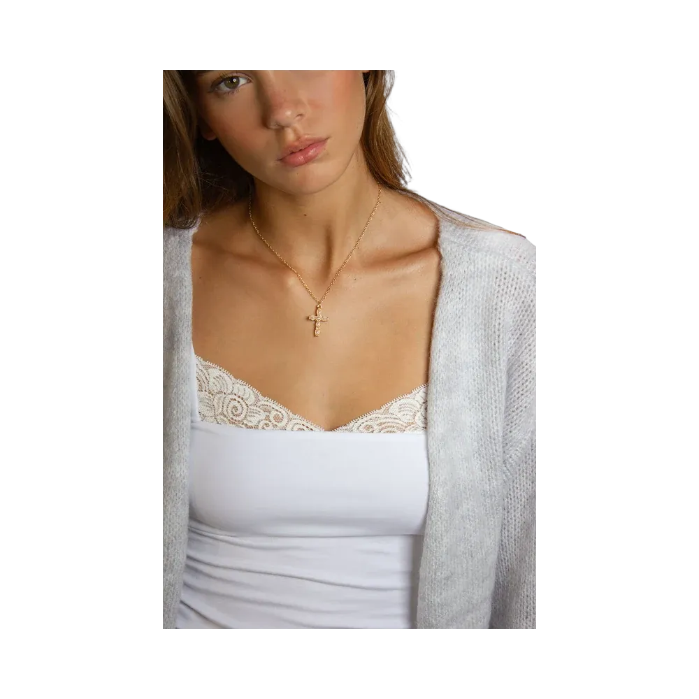 Subdued Rhinestone Cross Necklace 'Gold'