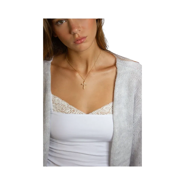 Subdued Rhinestone Cross Necklace 'Gold'