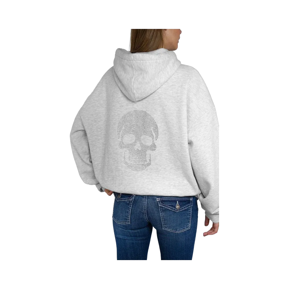 Subdued Rhinestone Skull Hoodie 'Pearl Grey Melange'