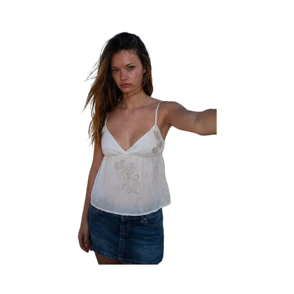 Subdued Tank Top With Beads 'Off White'