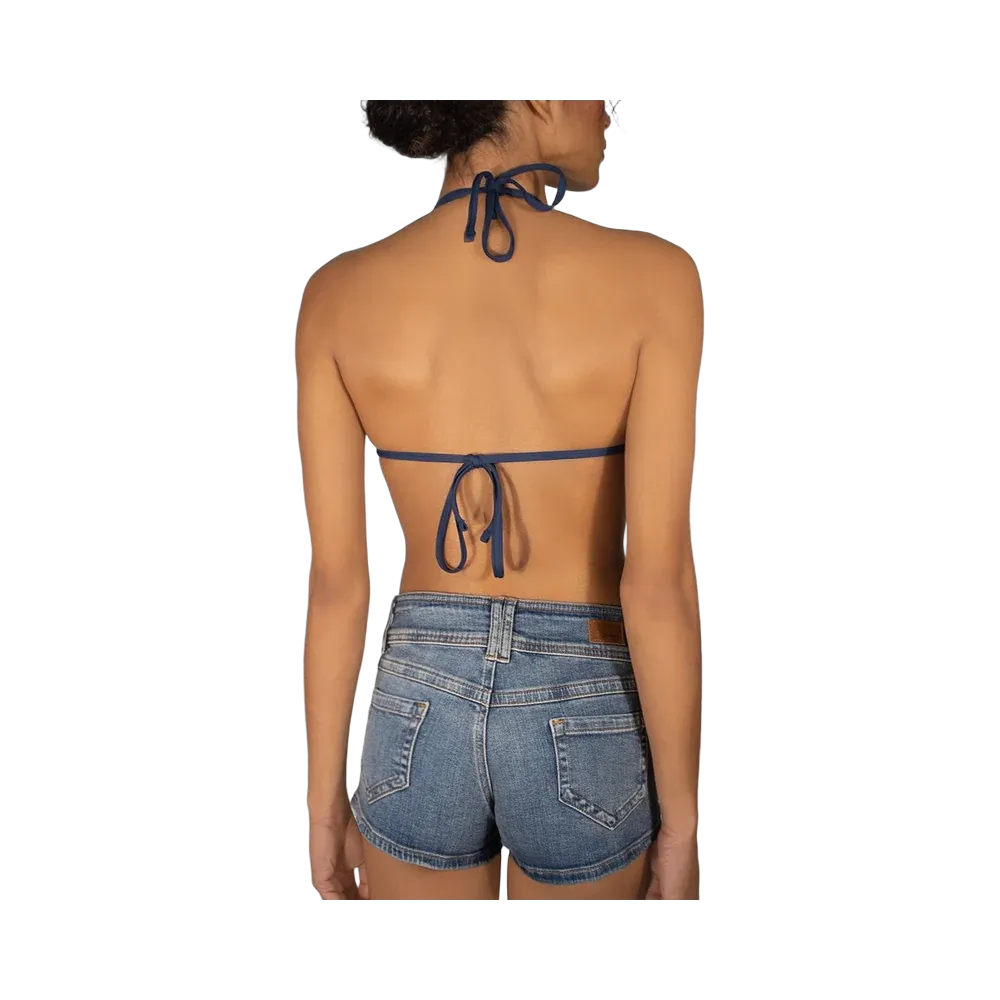 Subdued Triangle Bikini Top With Beaded Flower Detail 'Blue'