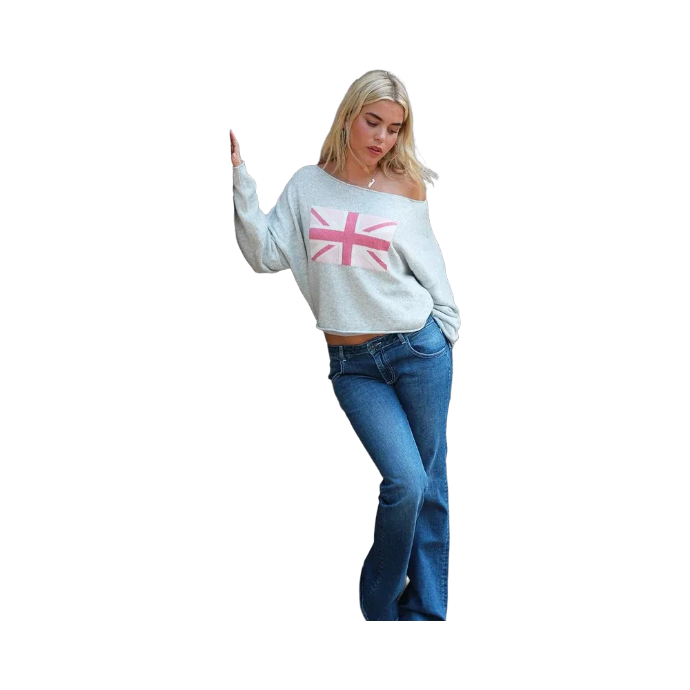 Subdued UK Flag Sweater 'Grey Pink White'