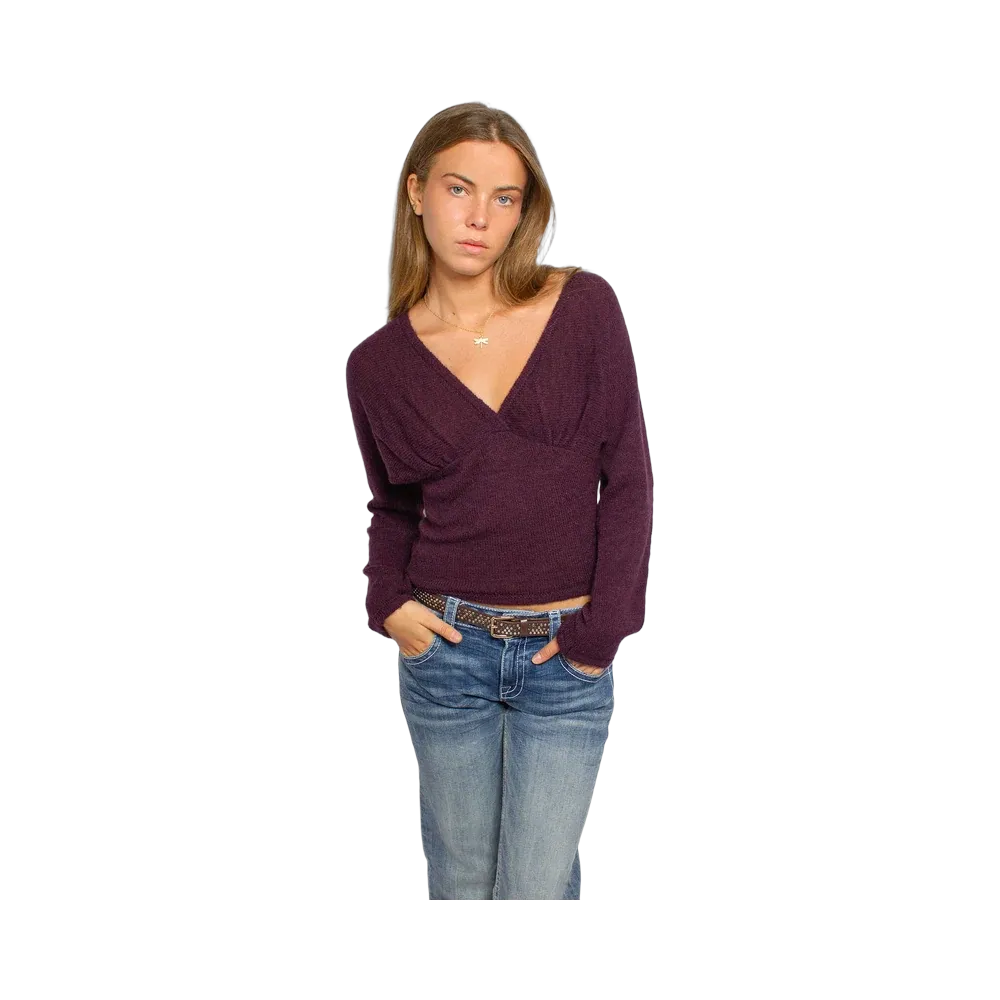 Subdued V-Neck Sweater 'Plum'