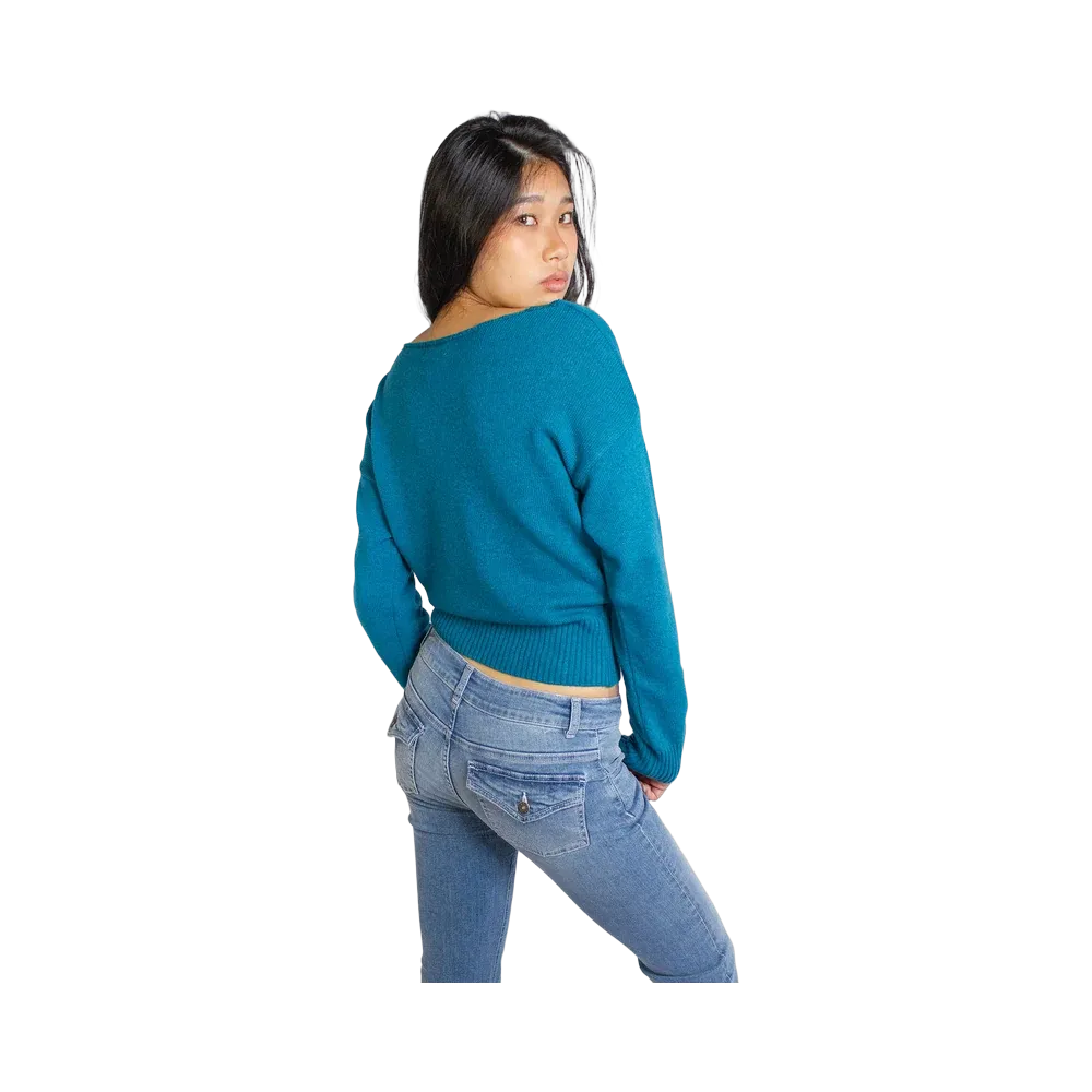 Subdued V-Neck Sweater With Lace Trim 'Emerald Blue'