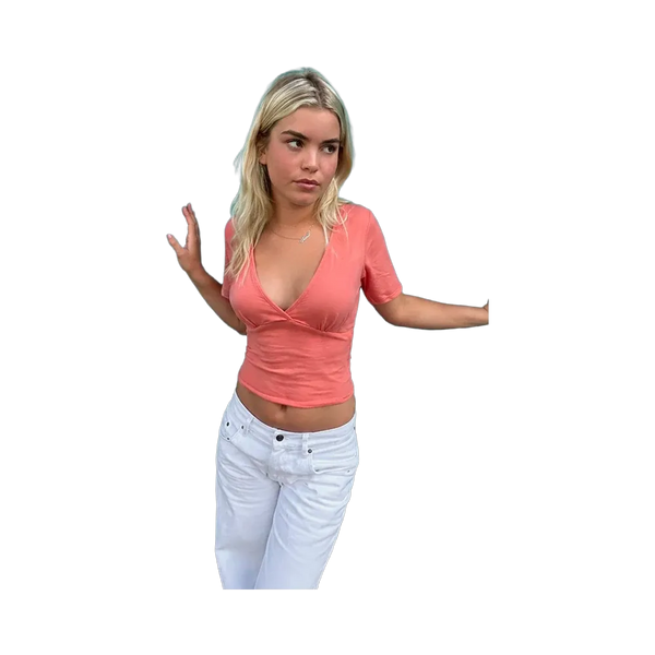 Subdued V-Neck T-Shirt 'Coral Pink'