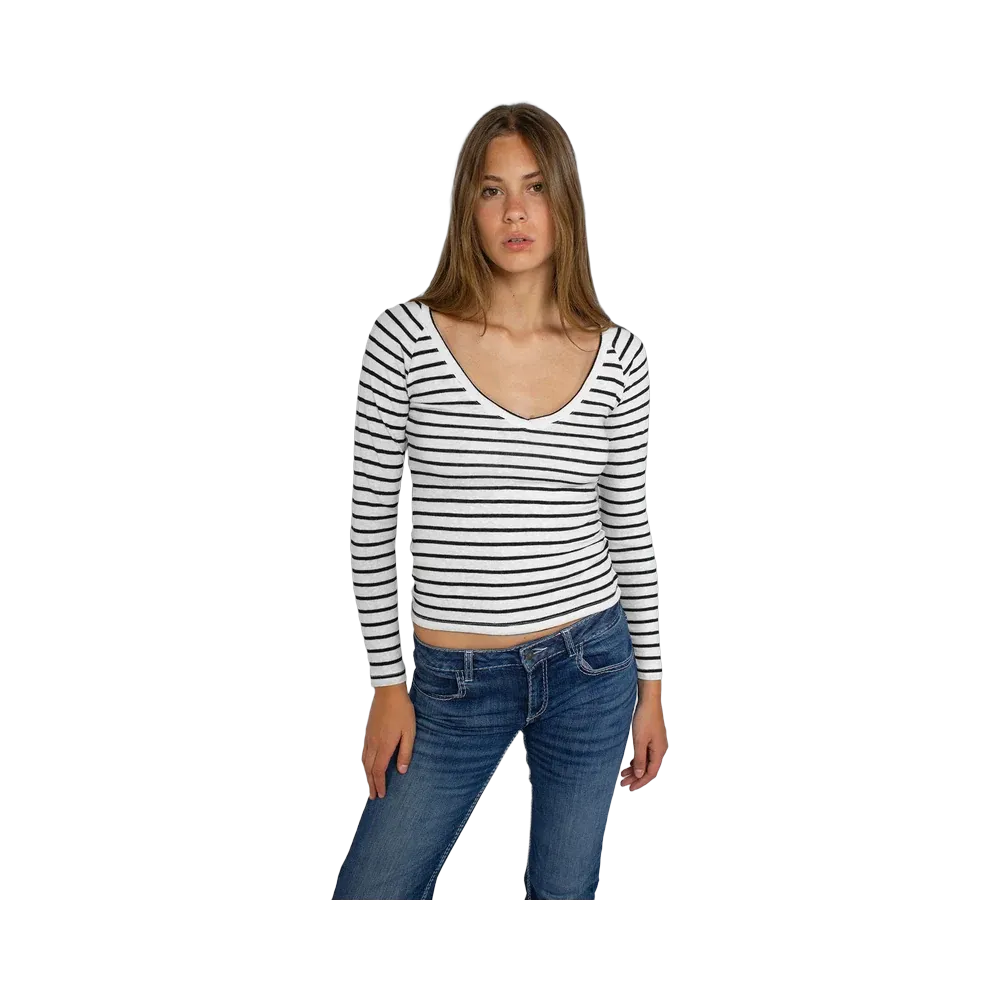 Subdued V-Neck T-Shirt 'Stripe White Black'
