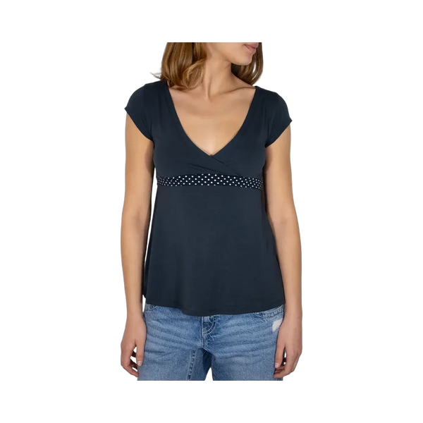Subdued V-Neck T-Shirt With Ribbon 'Blue White'