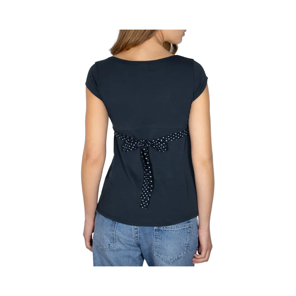 Subdued V-Neck T-Shirt With Ribbon 'Blue White'