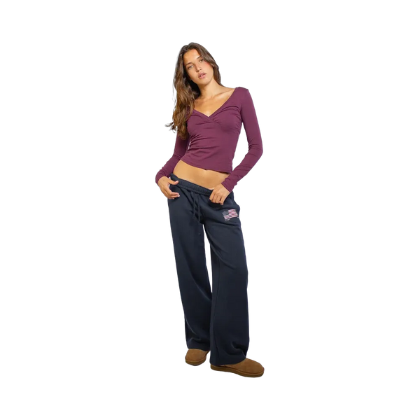 Subdued Wide-Leg Joggers With USA Flag 'Blue'