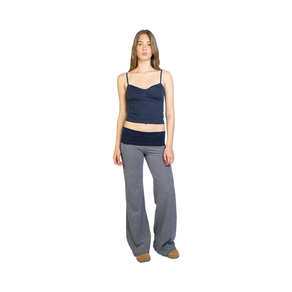 Subdued Wide-Leg Pants With Cuffs 'Stripe Blue Grey'