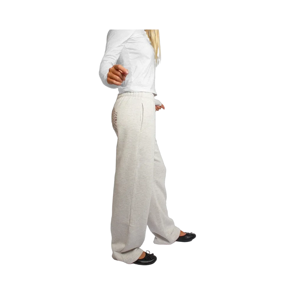 Subdued Wide-Leg Pants With Sequined Wings 'Cream'
