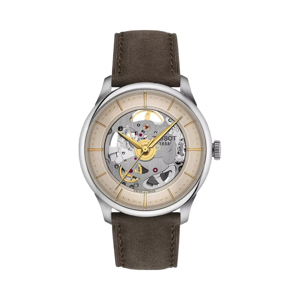 Tissot Chemin Des Tourelles Unisex Automatic Ivory Dial Analog Leather Watch T1398361626100