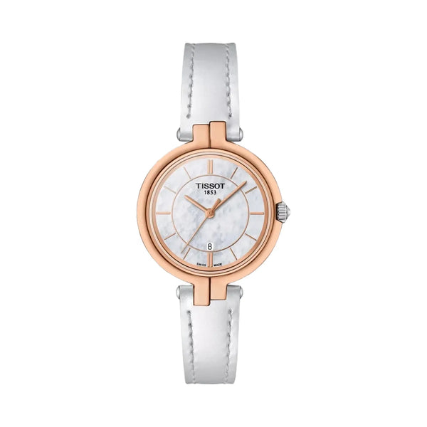 Tissot Flamingo T-Lady Women Quartz Analog Mother Of Pearl Dial Leather Watch T0942102611101