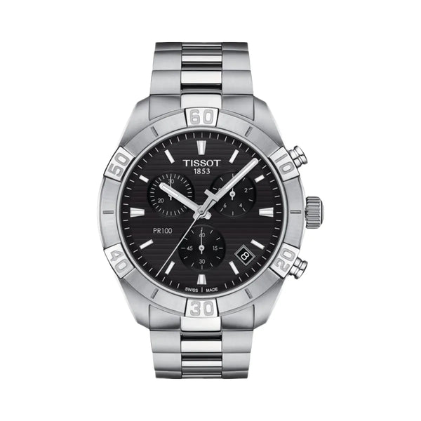 Tissot PR 100 Men Quartz Black Dial Chronograph Stainless Steel Watch T1016171105100